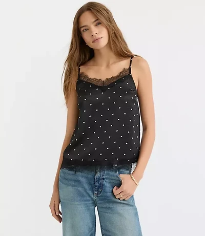 Dotted Lace Trim Satin Cami