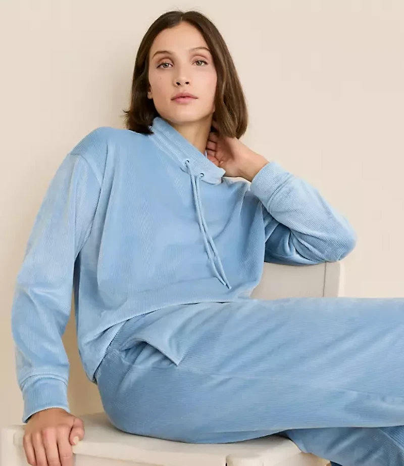 Lou & Grey Ribbed Velour Drawstring Neck Sweatshirt
