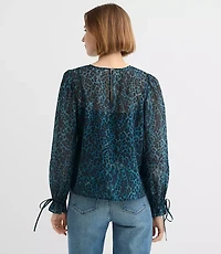 Leopard Print Ruffle Tie Cuff Blouse