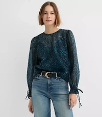 Leopard Print Ruffle Tie Cuff Blouse