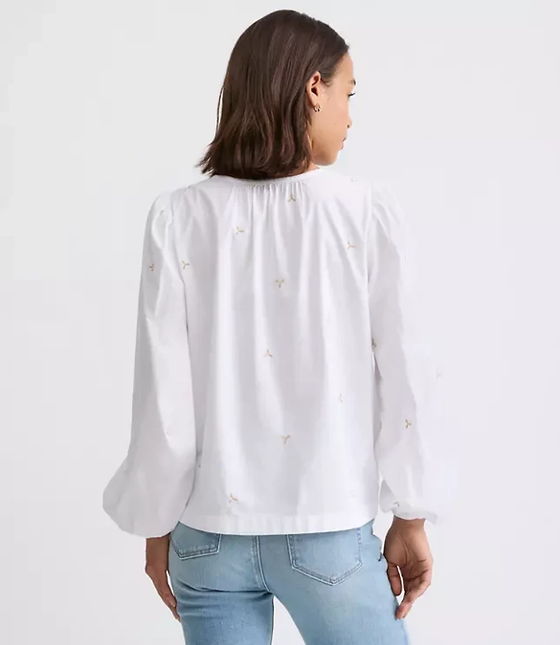 Floral Embroidered Split Neck Blouse