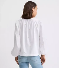 Floral Embroidered Split Neck Blouse