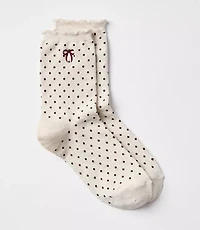 Embroidered Bow & Dot Ruffle Crew Socks