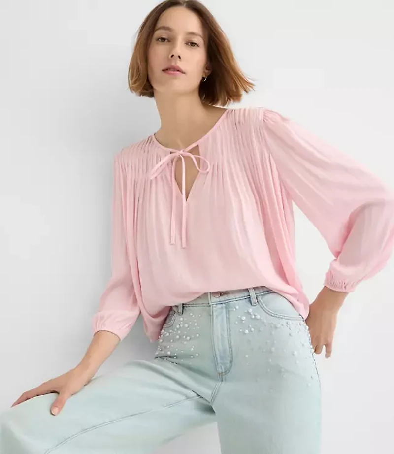 Pleated Tie Neck Blouse