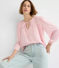 Pleated Tie Neck Blouse