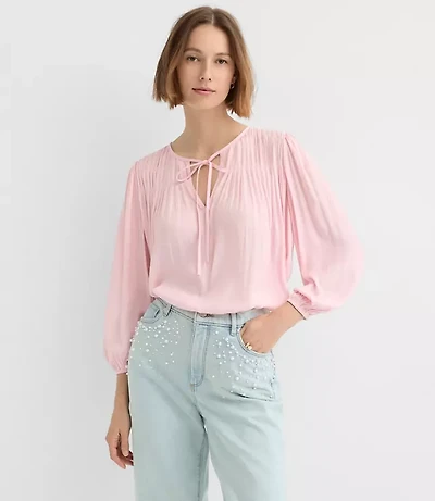 Pleated Tie Neck Blouse