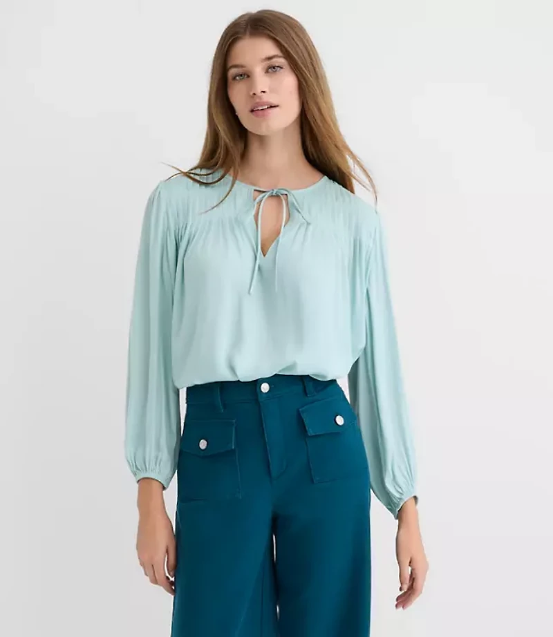 Pleated Tie Neck Blouse