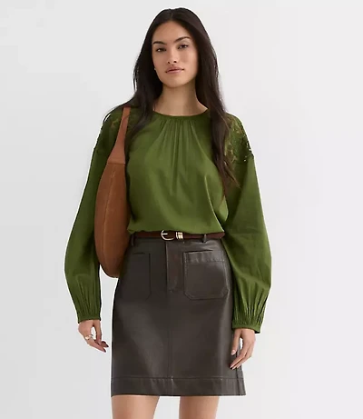 Petite Distressed Faux Leather Pocket Mini Skirt