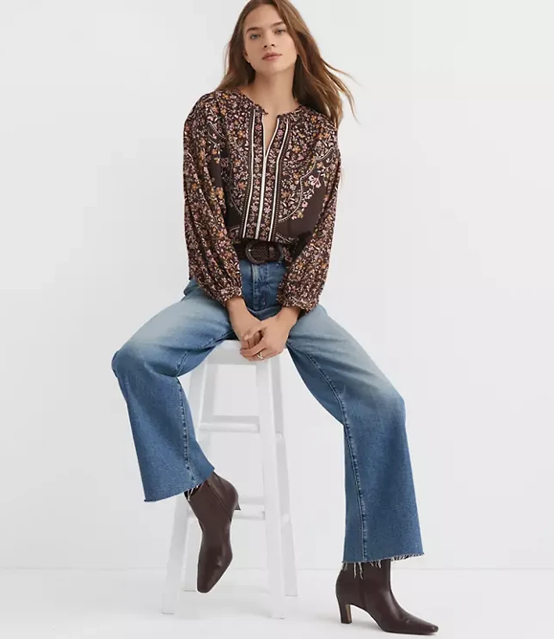 Petite Floral Split Neck Blouse