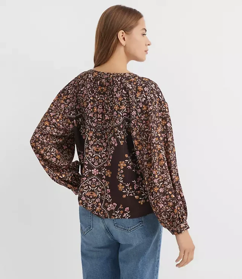 Petite Floral Split Neck Blouse