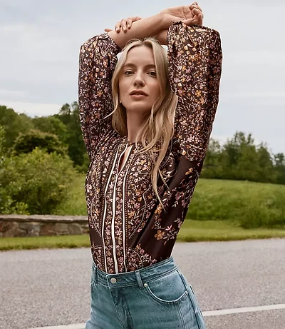 Petite Floral Split Neck Blouse