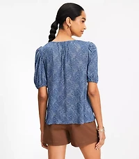 Paisley Puff Sleeve Split Neck Top