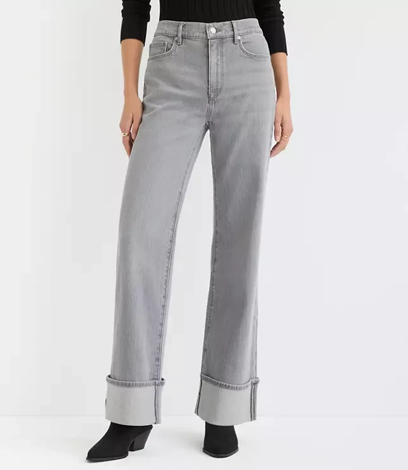 Petite Cuffed High Rise Wide Leg Jeans Grey