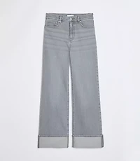 Petite Cuffed High Rise Wide Leg Jeans Grey