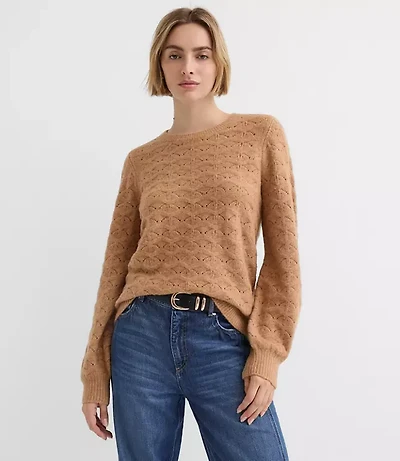 Fuzzy Pointelle Blouson Sweater