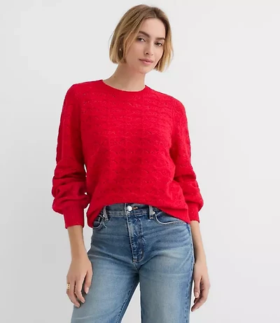 Fuzzy Pointelle Blouson Sweater
