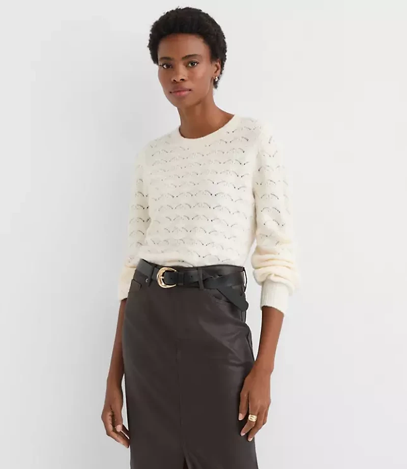 Fuzzy Pointelle Blouson Sweater