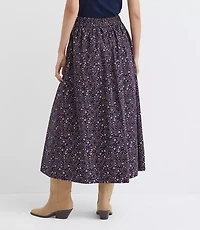 Petite Floral Poplin Button Midi Pocket Skirt
