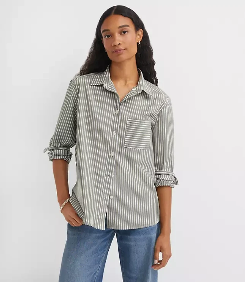 Petite Striped Poplin Everyday Relaxed Pocket Shirt