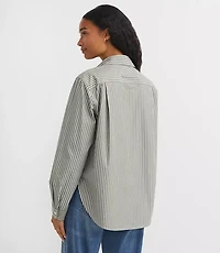 Petite Striped Poplin Everyday Relaxed Pocket Shirt