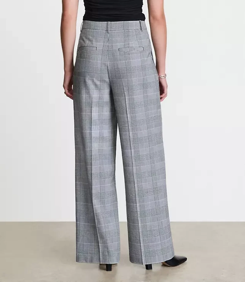 Curvy LOFT Versa Seasonless Stretch Double Pleat Wide Leg Pants Plaid