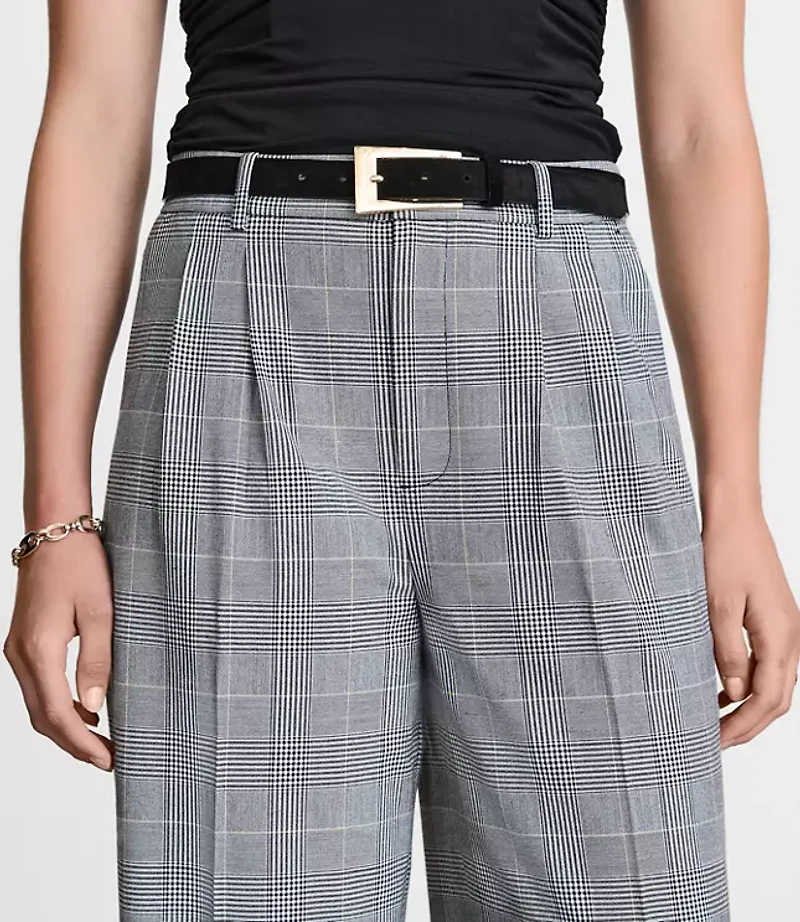 Curvy LOFT Versa Seasonless Stretch Double Pleat Wide Leg Pants Plaid