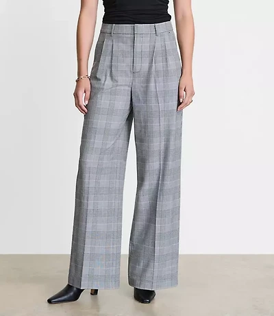 Curvy LOFT Versa Seasonless Stretch Double Pleat Wide Leg Pants Plaid
