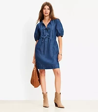 Petite Chambray Bow Mini Pocket Dress