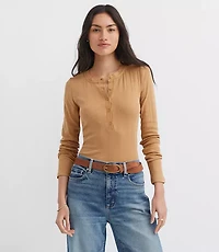 Scalloped Pointelle Henley Top