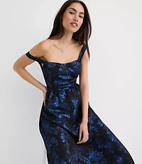 Shimmer Floral Corset Seamed Midi Pocket Dress