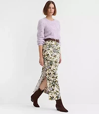 Petite Floral Side Ruched Midi Skirt