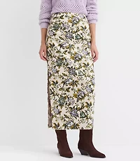 Petite Floral Side Ruched Midi Skirt