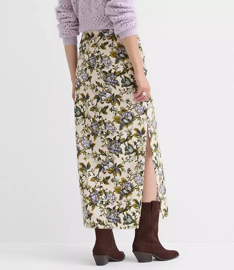 Petite Floral Side Ruched Midi Skirt