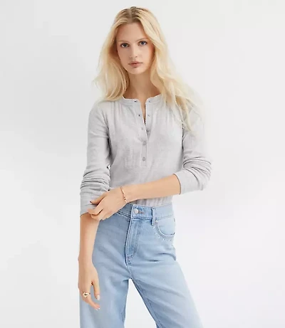 Heathered Scalloped Pointelle Henley Top