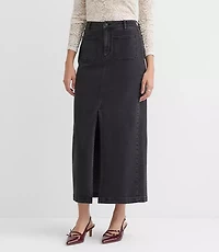 Denim Patch Pocket Maxi Skirt Washed Black