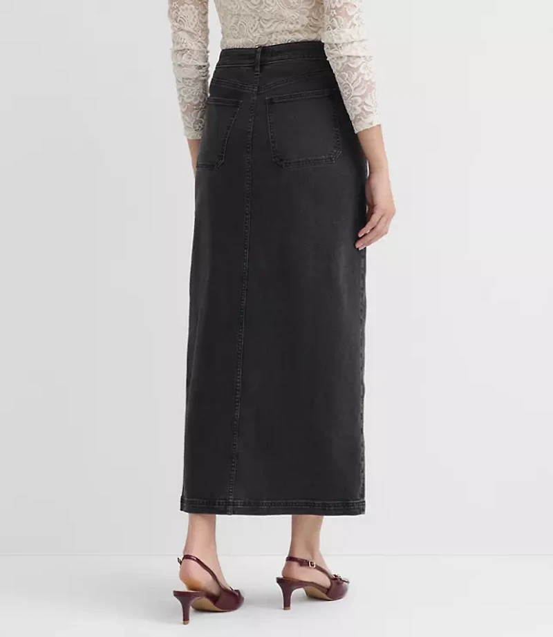 Denim Patch Pocket Maxi Skirt Washed Black