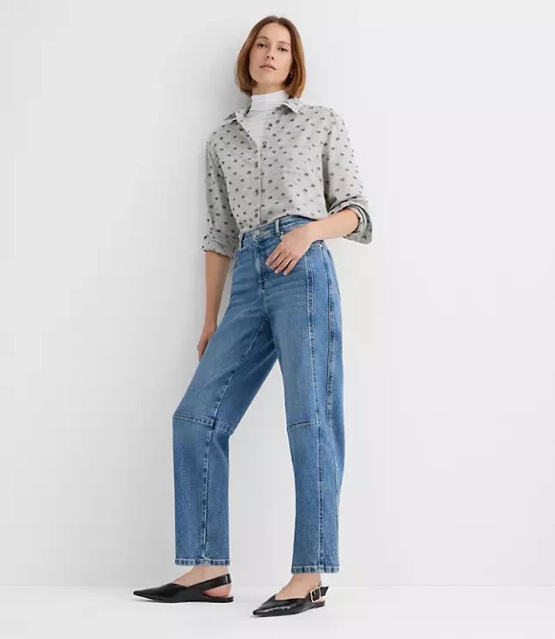 High Rise Barrel Jeans in Classic Mid Wash