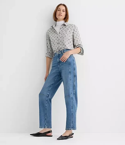High Rise Barrel Jeans Classic Mid Wash