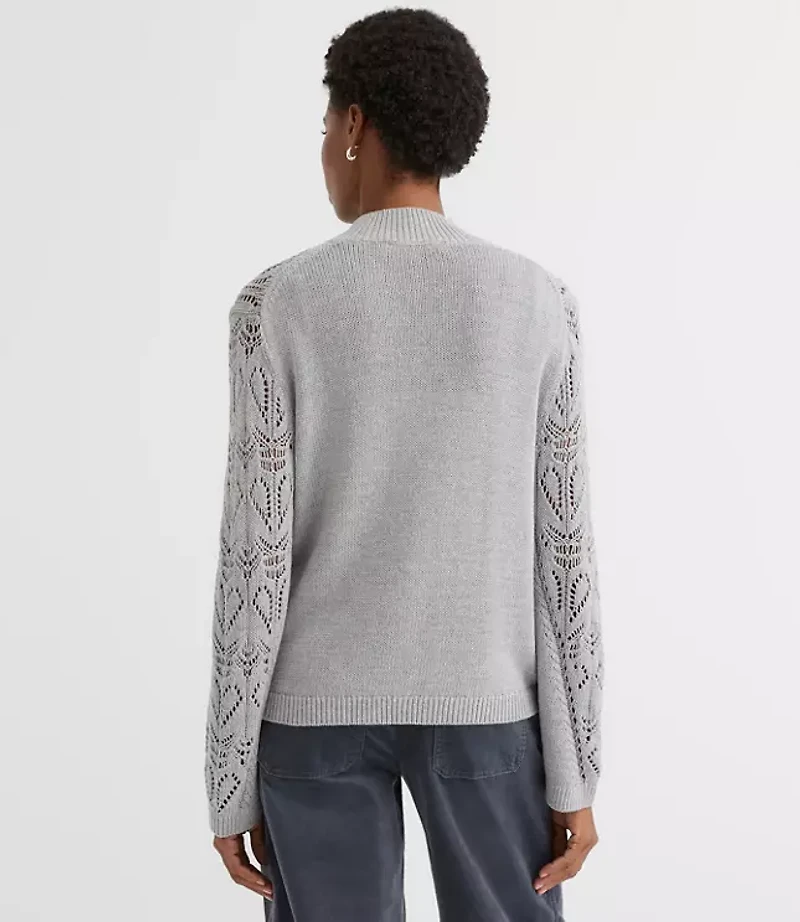 Melange Pointelle Flare Sleeve Sweater