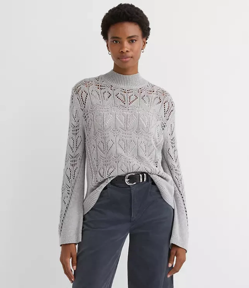 Melange Pointelle Flare Sleeve Sweater