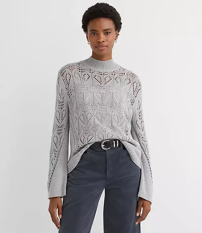 Melange Pointelle Flare Sleeve Sweater