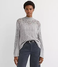 Melange Pointelle Flare Sleeve Sweater
