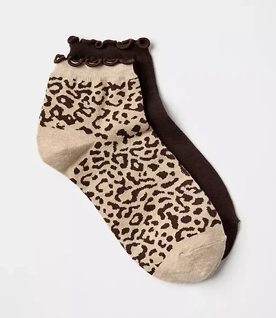 Leopard Print Ruffle Ankle Sock Set