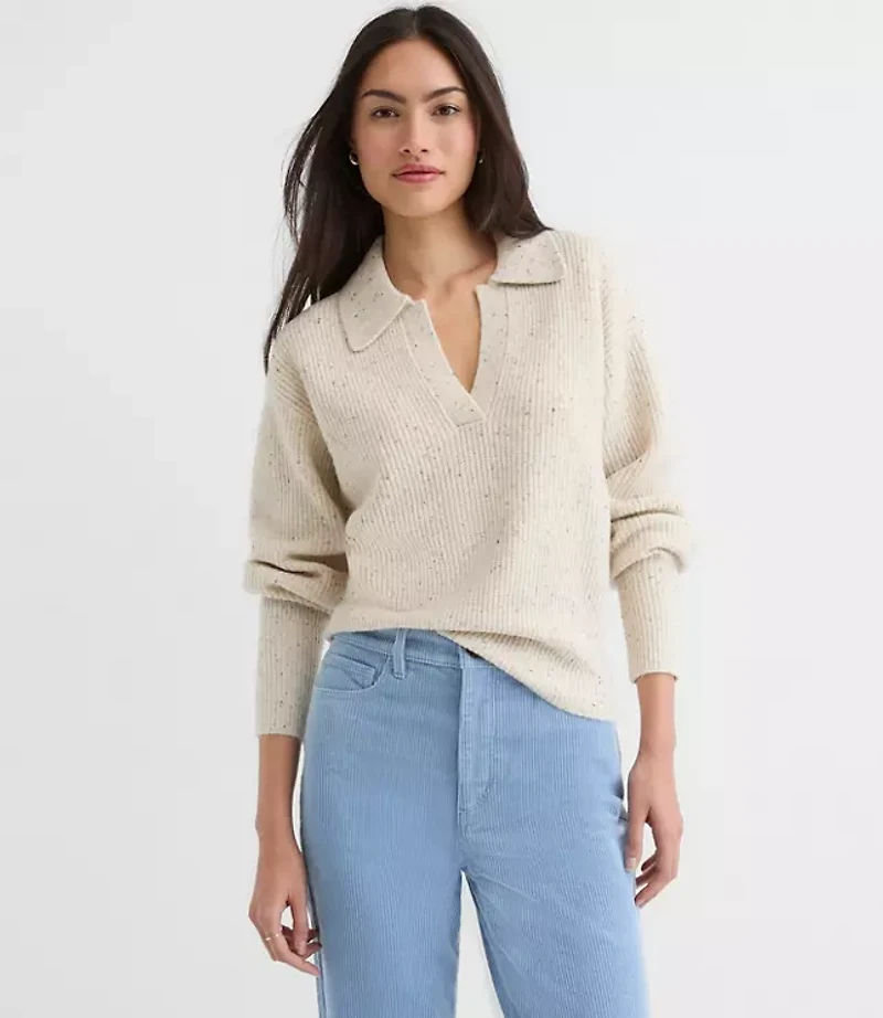 Flecked Ribbed Collared Sweater