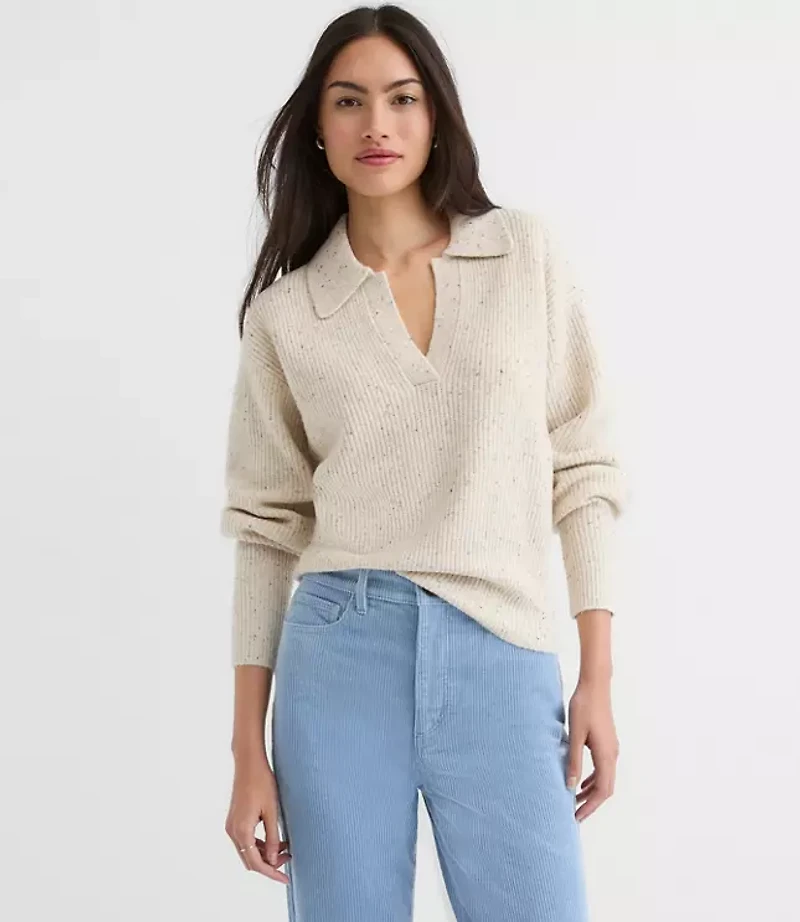 Flecked Ribbed Collared Sweater