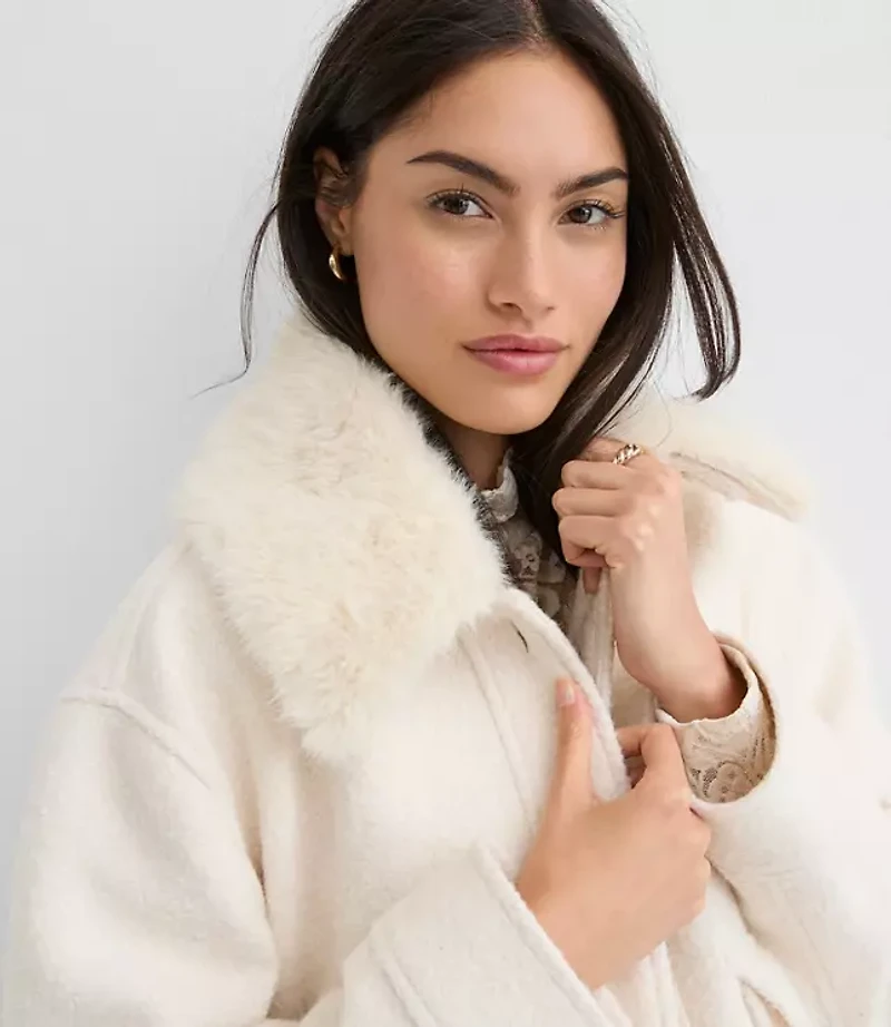 Boucle Faux Fur Collar Shirt Jacket