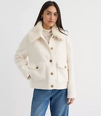 Boucle Faux Fur Collar Shirt Jacket