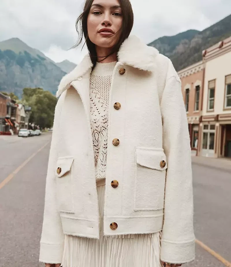 Boucle Faux Fur Collar Shirt Jacket