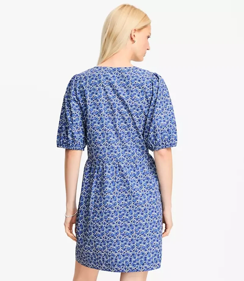 Petite Floral Poplin Bow Mini Pocket Dress