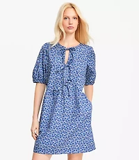 Petite Floral Poplin Bow Mini Pocket Dress